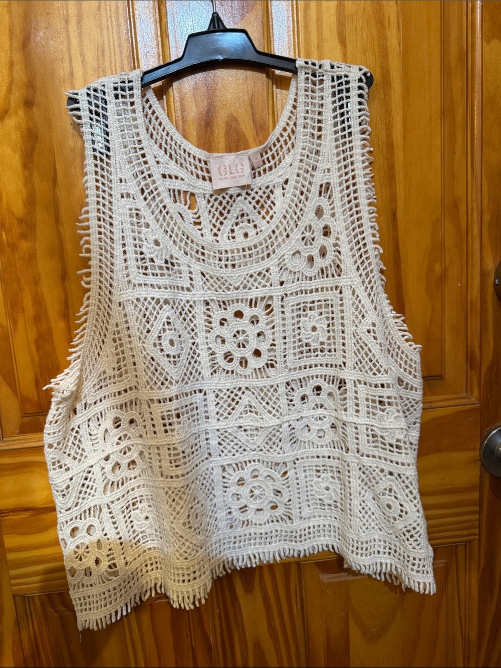 LG Cream Crochet Openwork Tank Top